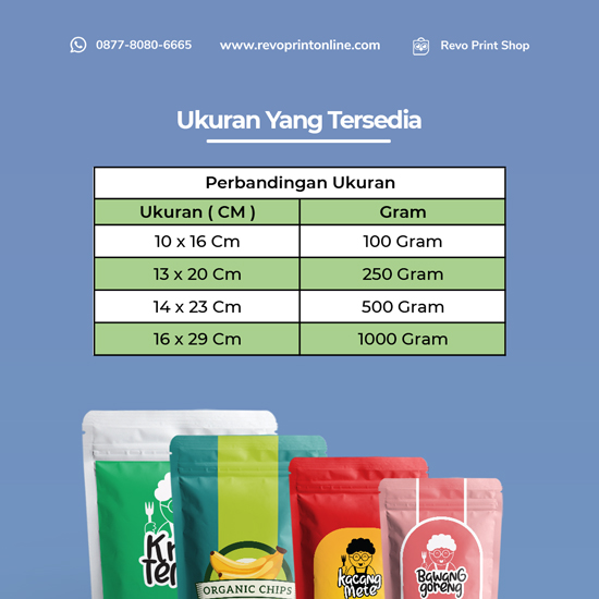 Standing pouch Ukuran 16 x 29 ( Dua Muka ) Revo Print Online