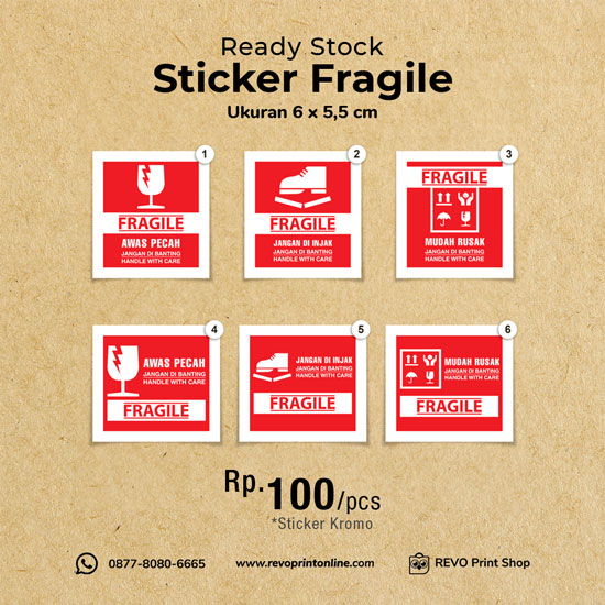 Sticker Label Fragile Ukuran 6 x 5,5 cm | Revo Print Online