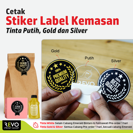 Stiker Label A3+ (Tinta Putih, Gold, Silver)