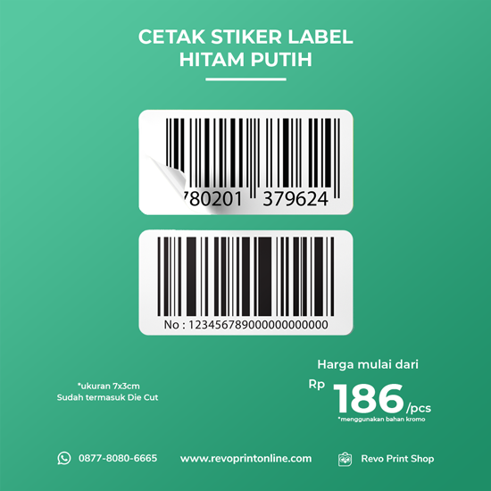 Cetak Stiker Label Hitam Putih / BW / Greyscale (vinyl dan cromo)